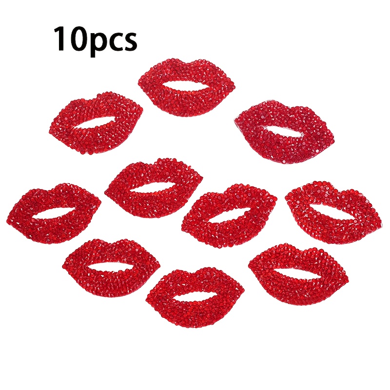 E-shop 10 Stück 6,1x3,6 cm Rote Lippe Heißfix Strass Heißklebe-Patch für Kleidung, , Hüte, Bügelfixierungs-Patches