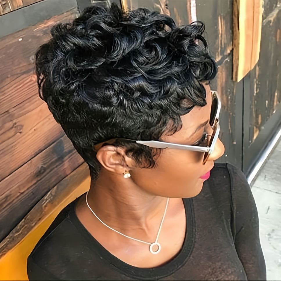 TEMU Nicelatus Short Black Wig Short Curly Wavy Wig Short Hairstyles Short Cut Curly Wig Synthetic Curly Wigs For Women Short Hair Wigs For Halloween, Christmas Party, Music