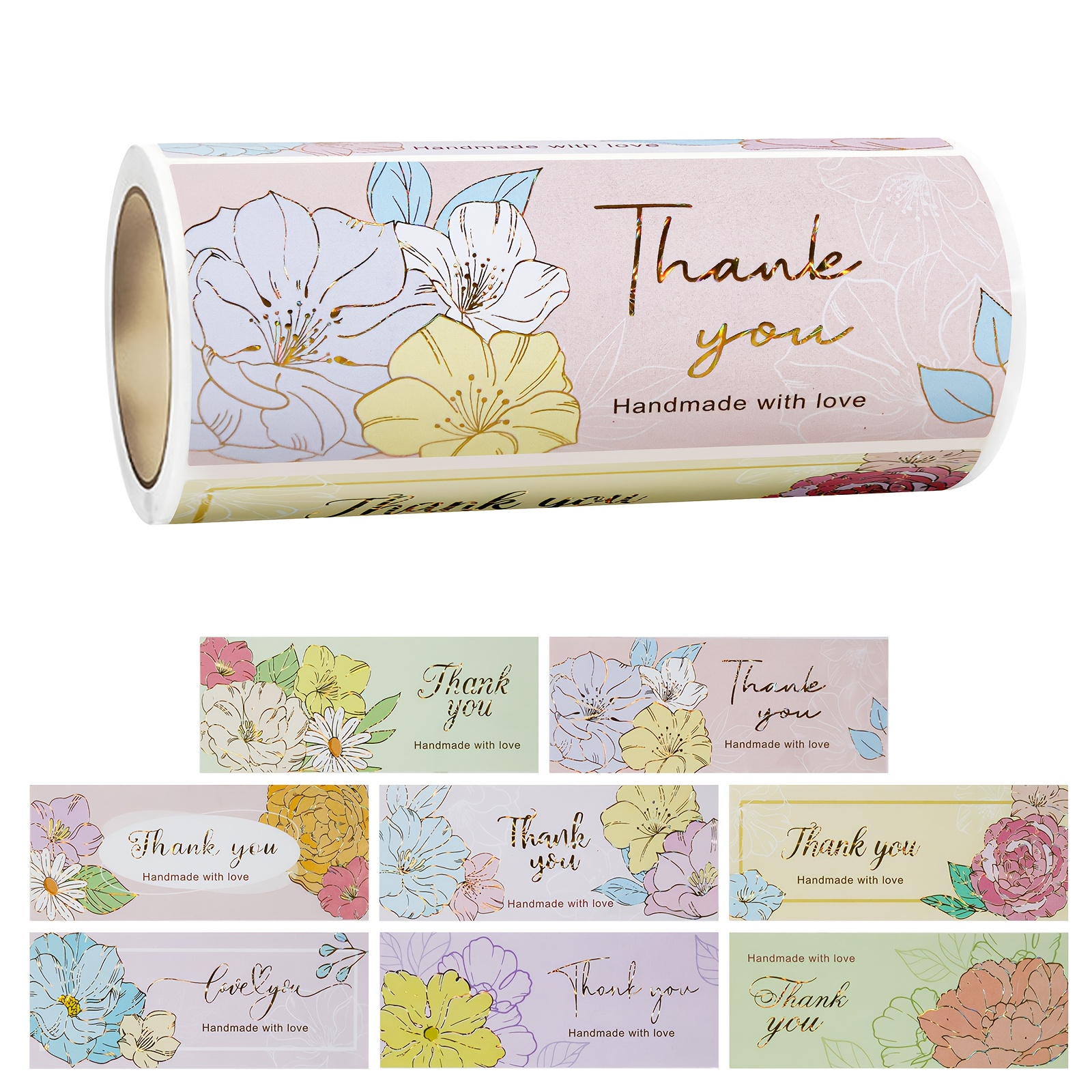 

100pcs Of Fashionable Flower Hot Stamping Thank You Stickers, "made " Thank You Self-adhesive Stickers, Floral , Suitable For Handicrafts, Local Shops, Gift Wrapping