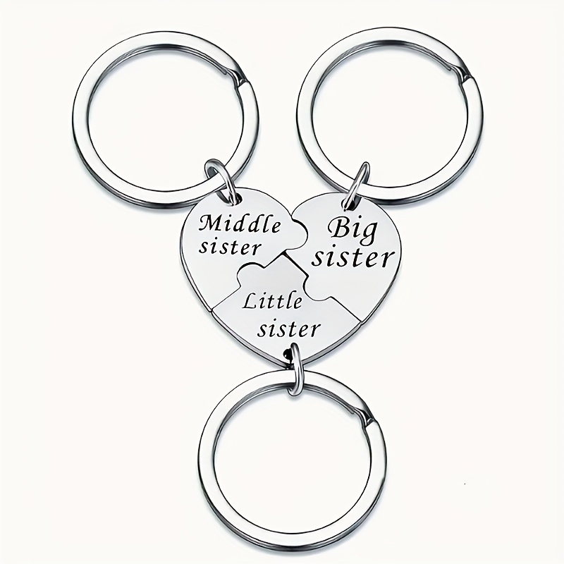 TEMU 3 pièces Porte-clés de Cœur pour Grandes Sœurs, Sœurs Cadettes et Petites Sœurs - Ensemble de Porte-clés pour Membres de , Bijoux , Accessoires