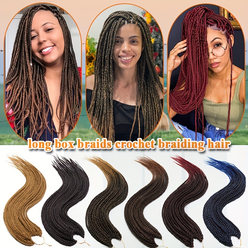 3  synthetic crochet box braids 24 inch pre looped for   knotless box braided hair extensions in   and blue gradient for women   braids gradient box braids natural look braids crochet braids details 0