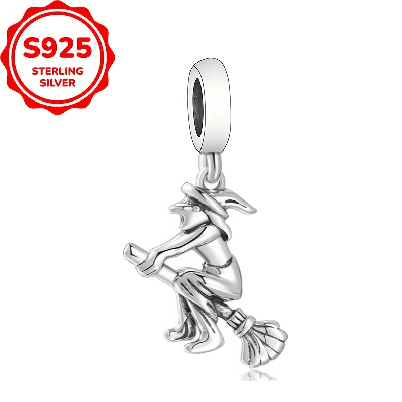 Image of 1pc 925 Silver Magic Witch Design Necklace Pendant Making Jewelry Additions Holiday Or Halloween Gift For Women