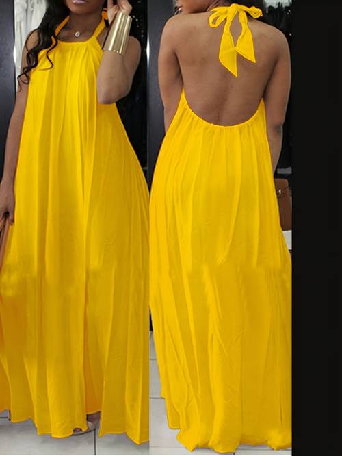 summer new beach vacation casual all match halter backless cute dress womens
