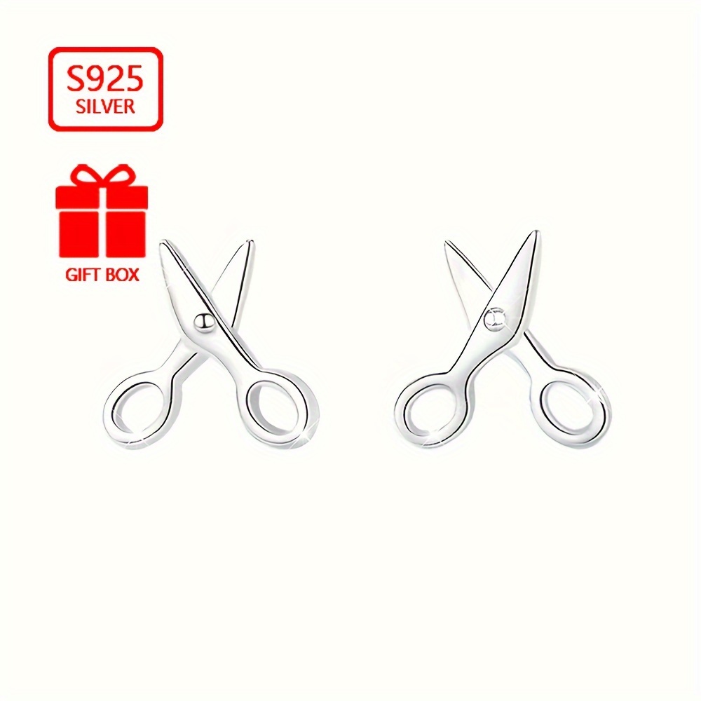 

925 Sterling Silver Hypoallergenic Scissors Shaped Stud Earrings Female Personality Ear Ornaments Cute Earrings