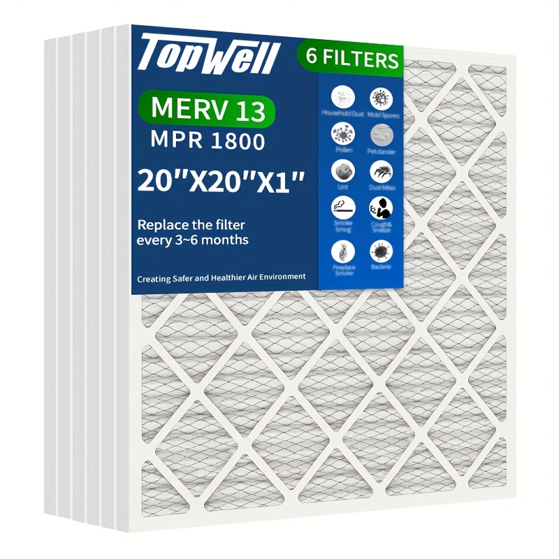 20 by 20 by 1 inches merv13 pleated air filters a pack of six replacements for hvac ac furnace filter applications with actual dimensions of 19 75 inches by 19 75 inches by 0 75 inches