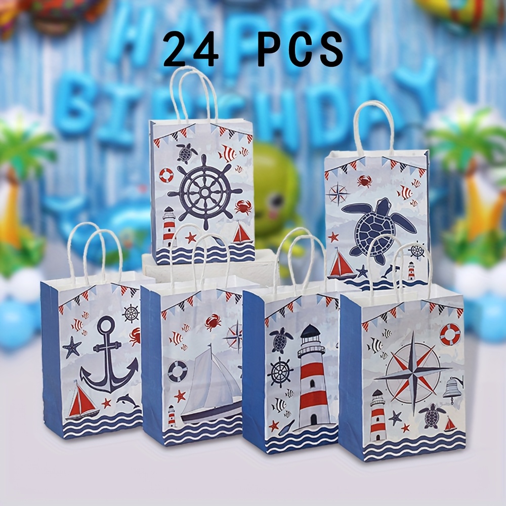 TEMU 24pcs Nautical Party Gift Bags Nautical Anchors Sea Party Decoration For Themed Birthday Party Supplies