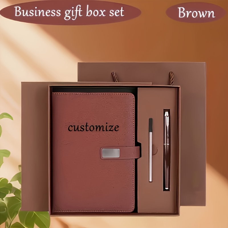 personalized with laser engraved text   birthdays christmas fathers day anniversaries and commemorative gifts customizable a5 notebook gift set mens accessories   business stationery box   a customizable   leather notebook stylish metal pen and replacement ink cartridges