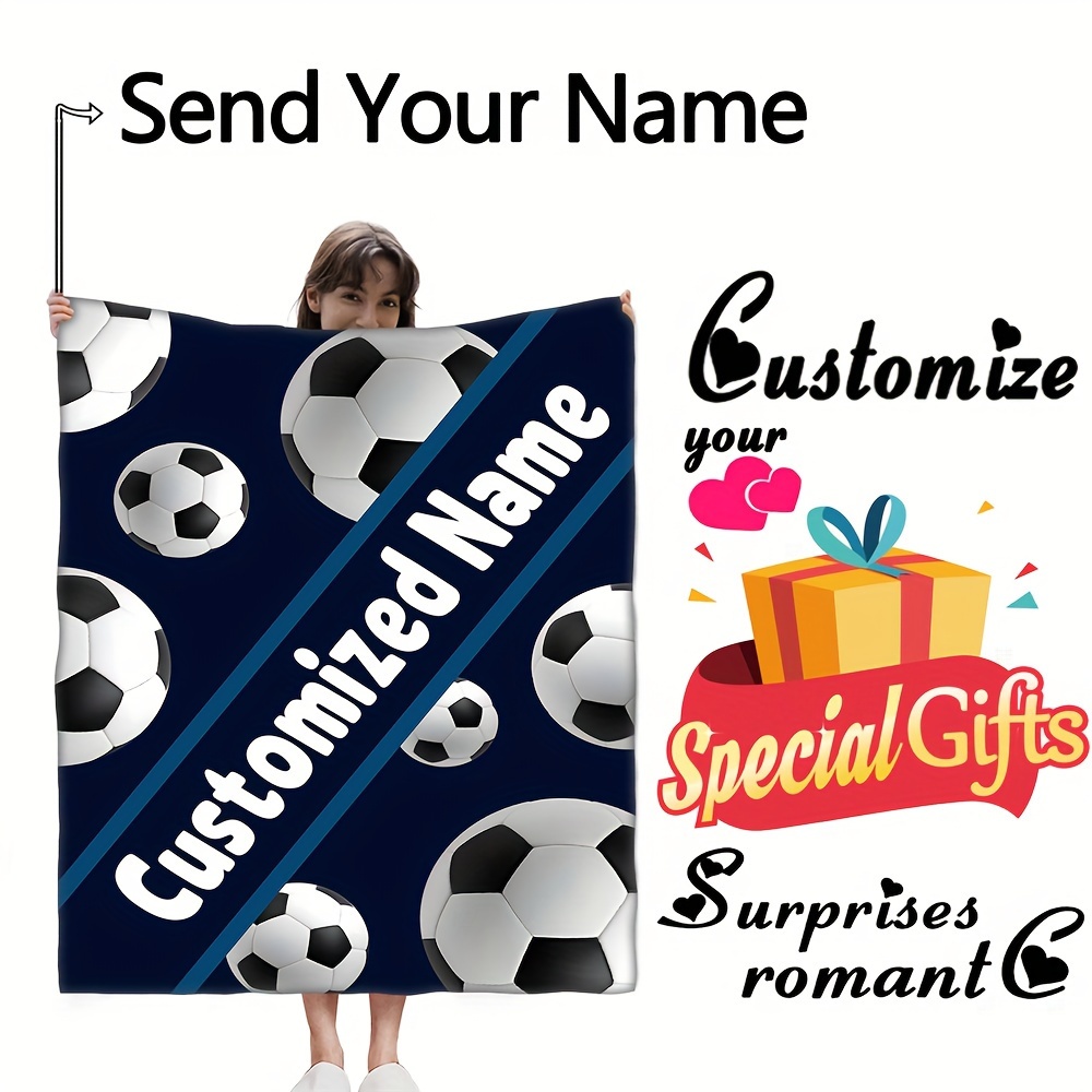 

1pc Football Throw Blanket With Custom Name, Sports Style Throw Blanket With Customizable Name, Bed Blanket, Sofa Blanket, Suitable For Gift Giving, Home Travel And Camping