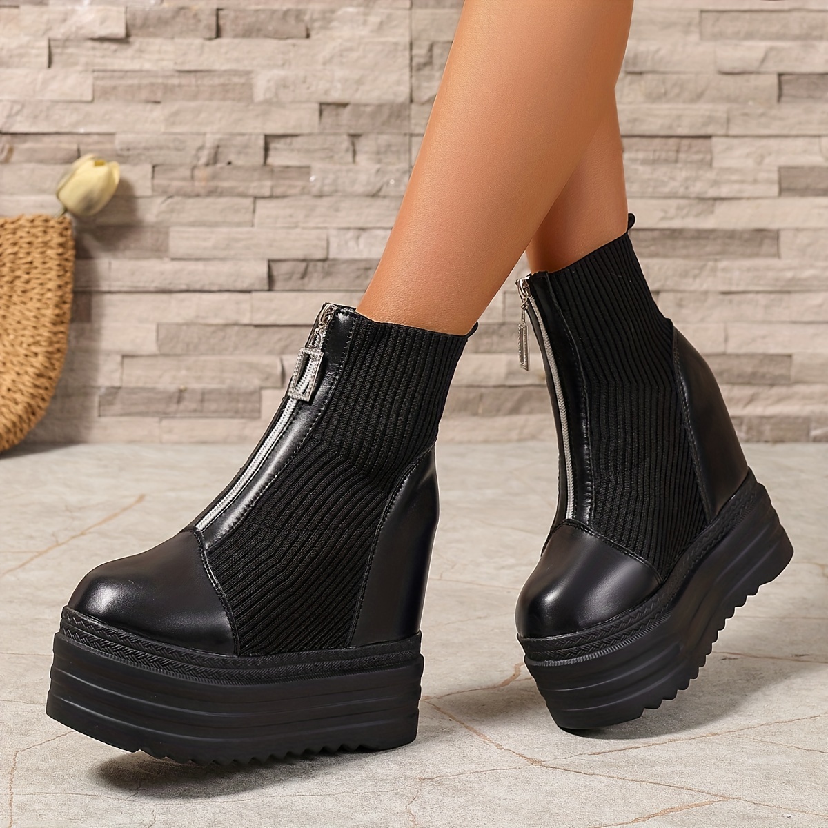 Plateau Stiefeletten Stiefeletten Stoff Chelsea Boots Mit Plateau