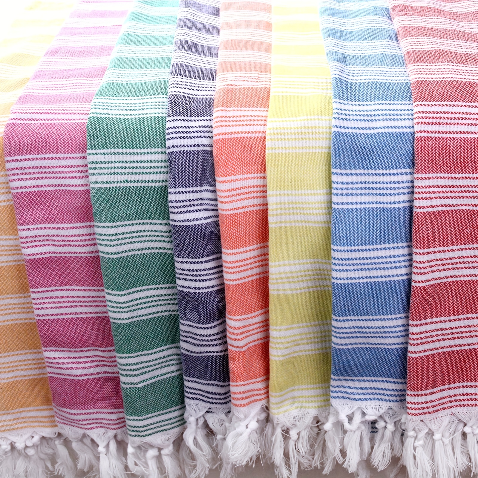 6pcs Vibrant Beach Towel Set - Quick-Dry, Absorbent Cotton Blankets with Fringe Detail, Lightweight for Outdoor, Travel, Camping &amp; Summer Vacation, 71x39 Inches, Outdoor Essentials | Vibrant Beach Accessories | Cotton