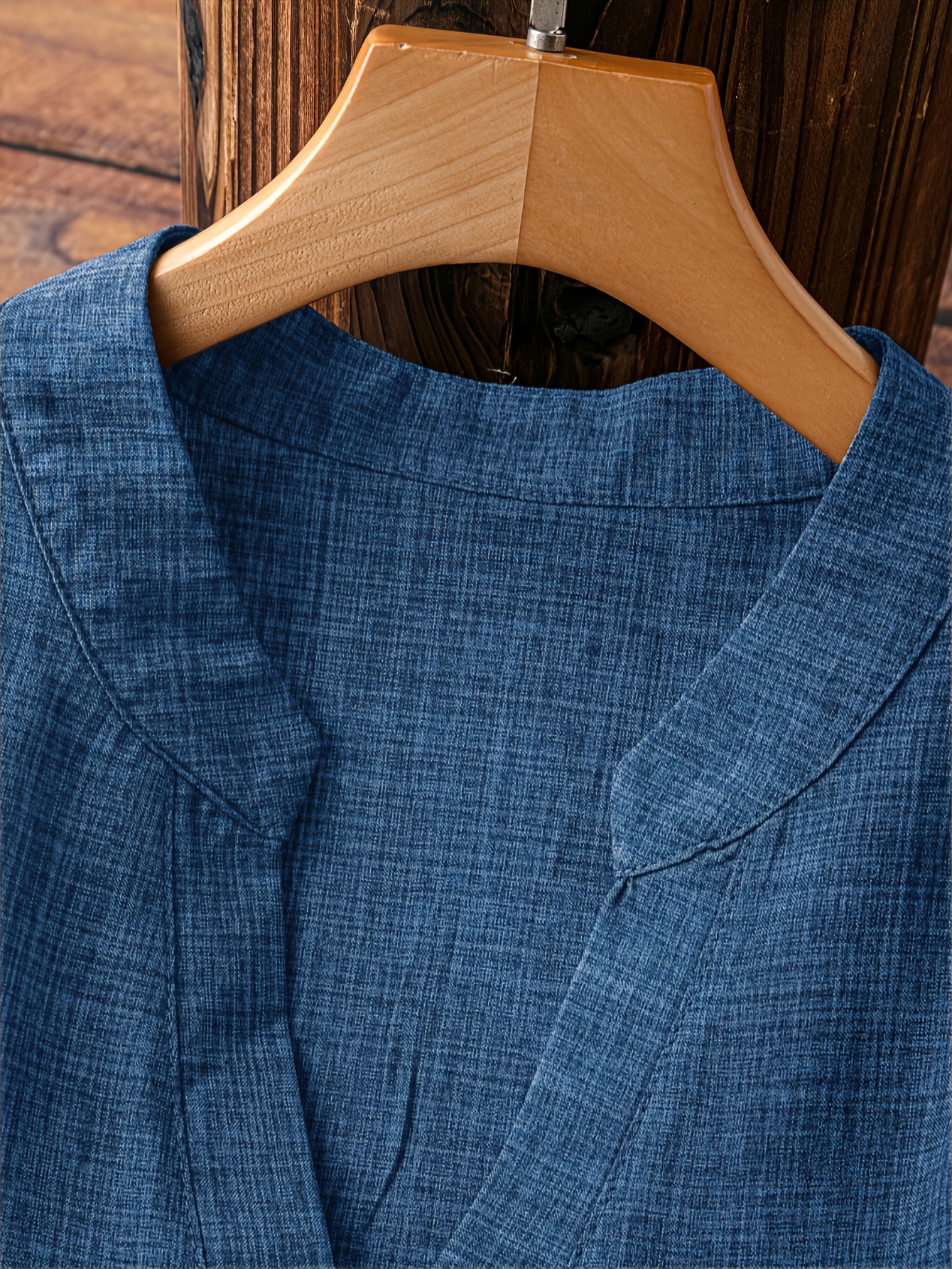 Plus Size Women's New Shirt in Minimalist Style with V-Neck and Long Sleeves, Faux Button Design