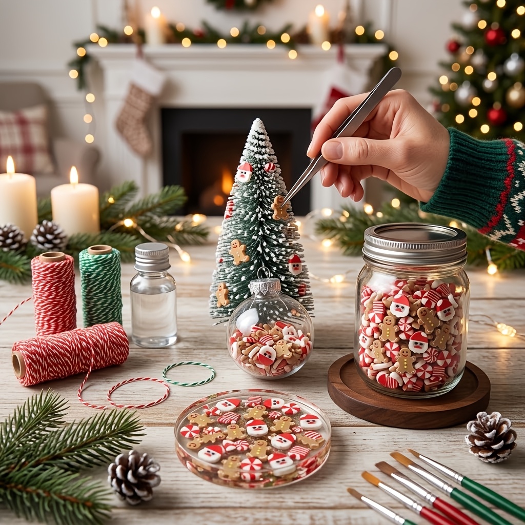TEMU 2250 pièces de tranches de pâte polymère de Noël, homme d'épices, Père Noël, décorations de bas de Noël, paillettes de pâte, remplisseurs de