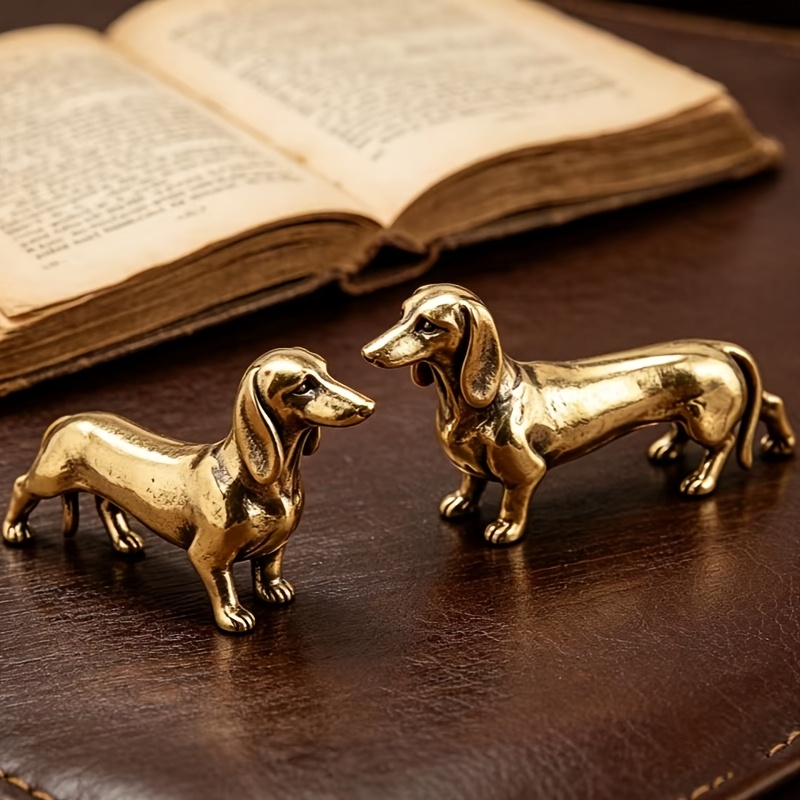 TEMU 2pcs Solid Dachshund Statue, Mini Metal Dachshund Ornaments, 3d Metal Model Dachshund Hunting Dog Decorations, Suitable For Home Decor, Window