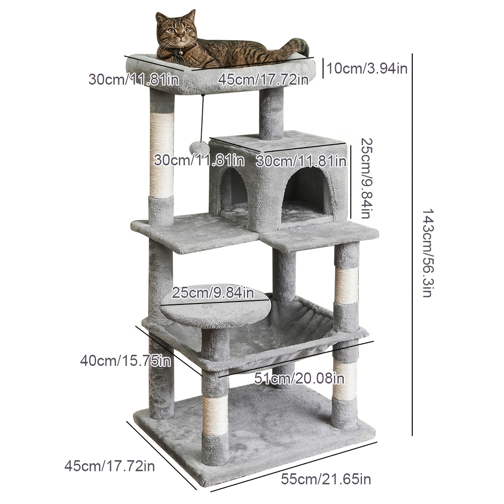E-shop Großer 143 cm hoher Kratzbaum für Katzen, mehrstöckiger Kratzbaum, Schlafplatz im Höhlenstil Plüschtiere; ausgestattet mit mehreren