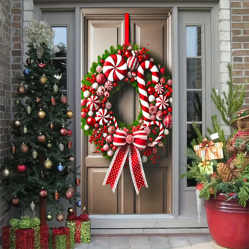 

Polyester Christmas Bow & Candy Wreath Door Curtain - Holiday Decor, 35.43x70.87 Inches, Ideal For Outdoor Porch & Lawn, Includes Merry Christmas & New Year Photo Backdrop