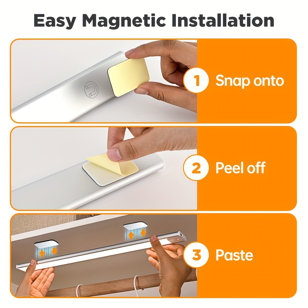 1pc rechargeable led motion sensor cabinet lights usb charge battery lights increase battery capacity magnet lights with push button switch for hallway kitchen staircase 3 colors home night light Product details 6