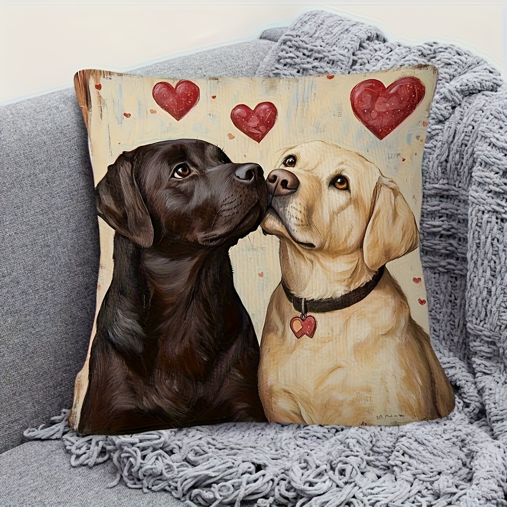 TEMU A Short-haired Plush Labrador Pillow Cover Featuring A Black And Yellow With A Red A Beige Background - Oversized 18x18 Inches For Sofa, Bed,