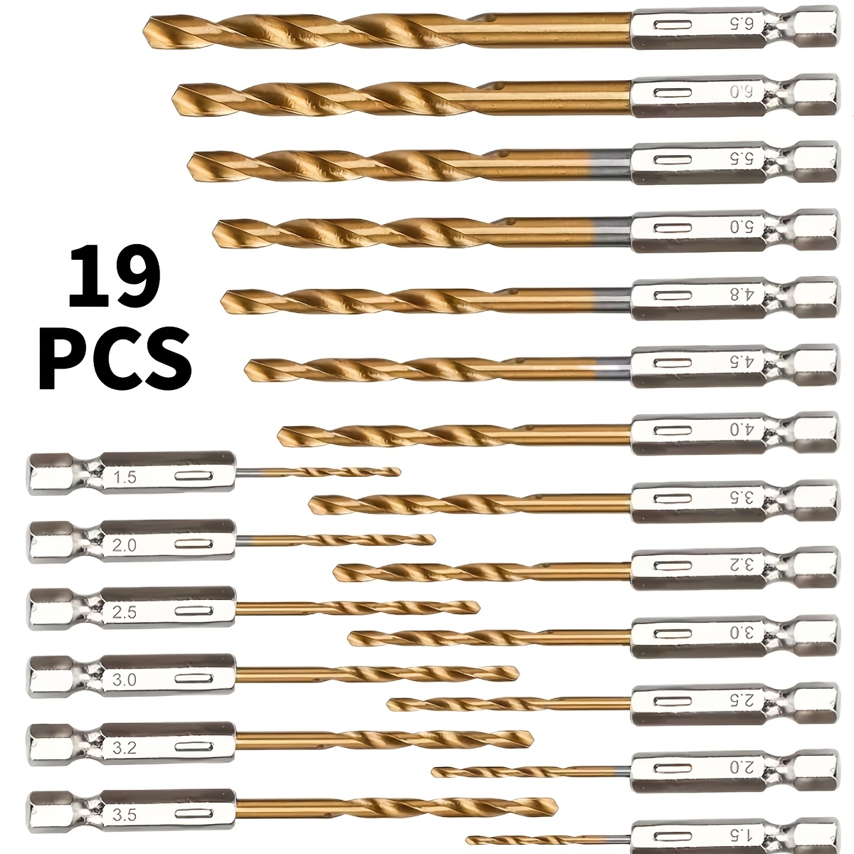 TEMU 19pcs -coated Drill Bit Set (1/16"-1/4") With Hex Shank, Quick Change, 135° Drill Bits, Suitable For Wood, Soft Metals And Plastics.