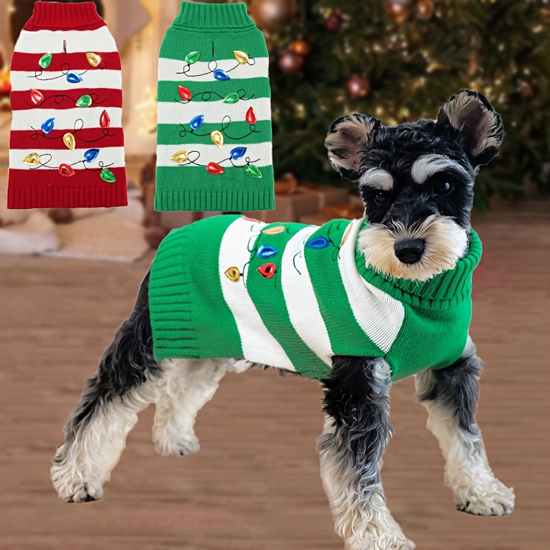 

1pc Christmas Dog Sweater - Medium Knit Pullover For Small To Medium Breeds, Soft Acrylic Pet Sweatshirt With Light-up Accents, Machine Washable, For Fall And Winter