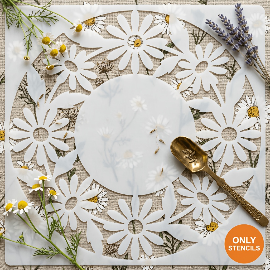 TEMU 1 Sheet Reusable Flower Wreath Stencil With Hollow-out Daisy Patterns - Jumbo 30.48cm X 30.48cm Washable Template Suitable For Diy Crafts,