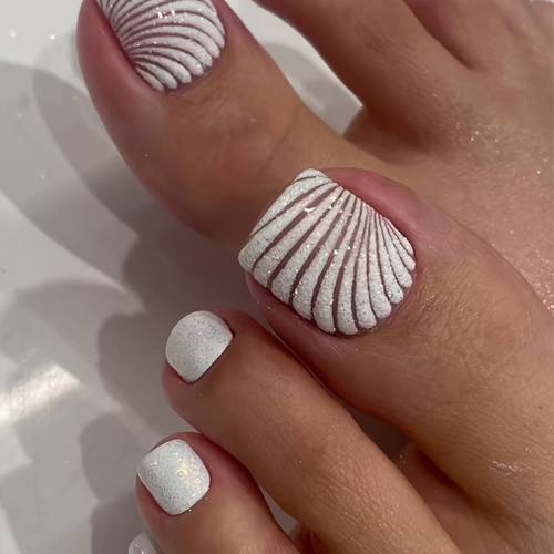24pcs fine shimmer shell pattern press on nails toenail pieces toenail pieces nail stickers
