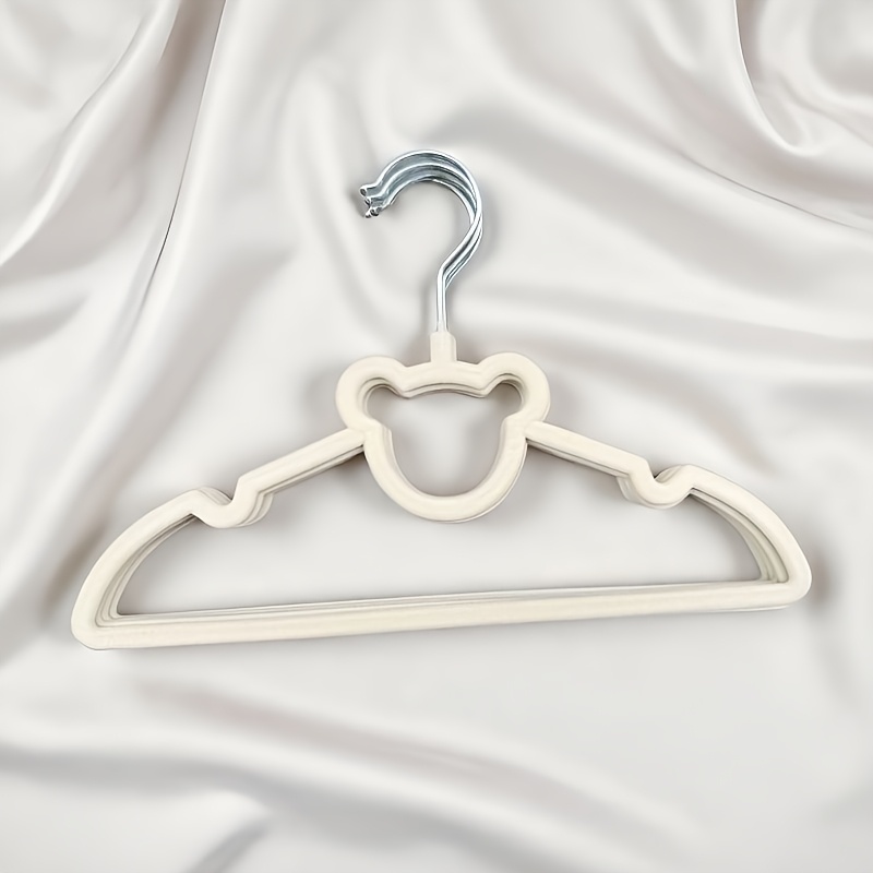 Image of 10pcs33cm Cute Bear Fluffy Children's Hangers With Non-slip Plastic Hooks - Adorable Bear-shaped Baby Clothes Hangers Suitable For, Room, Baby Showers