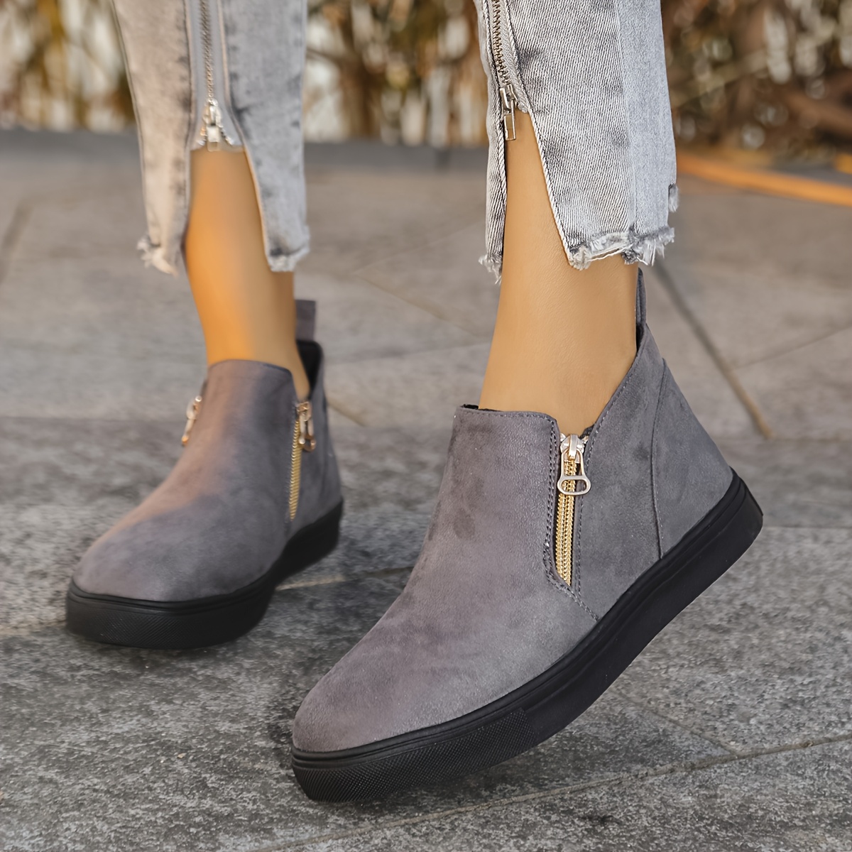 Lace Up Womens Grey Flat Ankle Boots Caqnni Women's Low-heeled