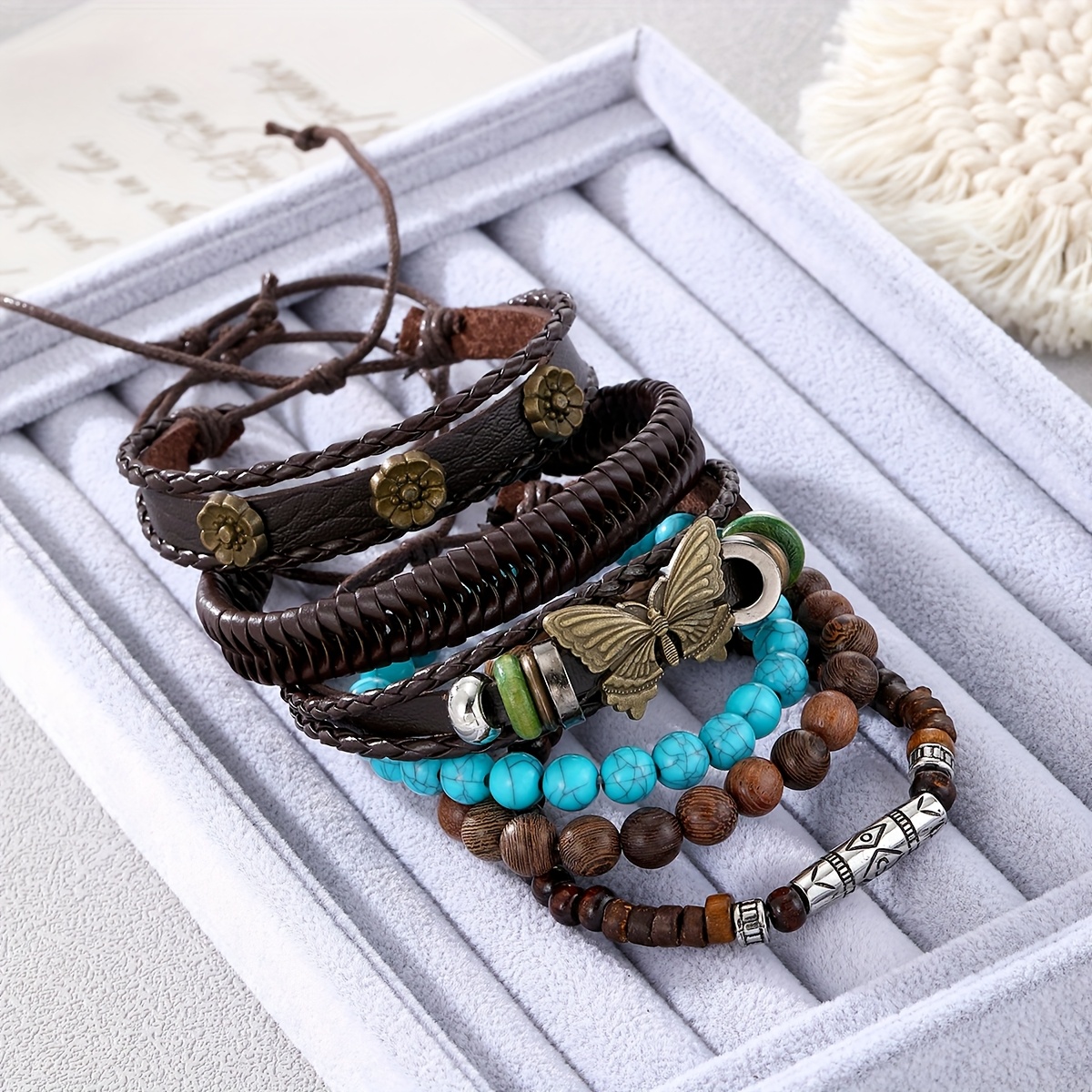 handmade turquoise synthetic couple bracelet set vintage Temu