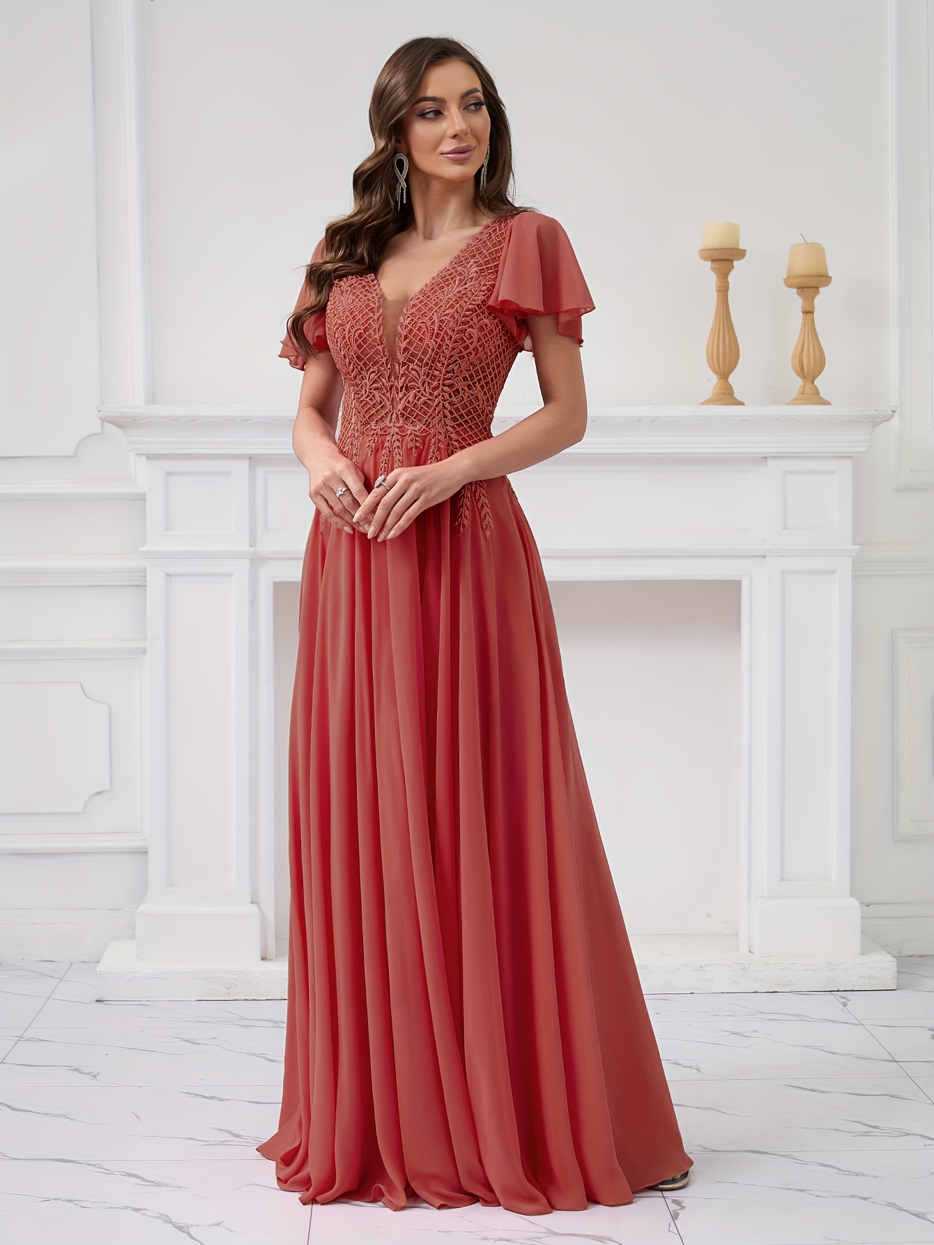 v neck slit long dress women's clothing temu - Temu