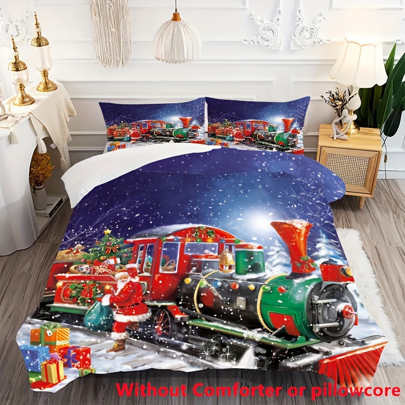 

Santa Claus & Christmas Train Print Duvet Cover Set - 2/3pcs, Includes 1 Duvet Cover + 1/2 Pillowcases, Breathable Polyester, Bedroom & Decor