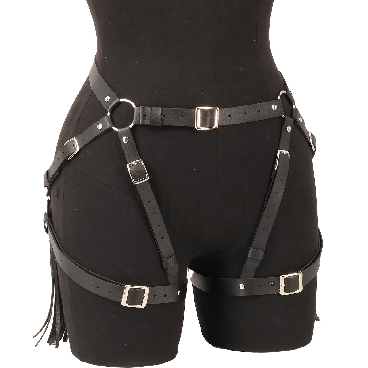 punk rivet pu leather belt black chest harness for women  display picture 3