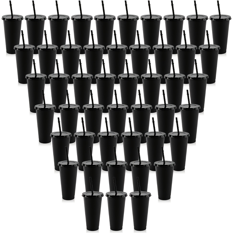 TEMU Of 48 Reusable Plastic Sports Cups In Pink, Black, And Clear Pastel Shades - Ideal For Coffee And Parties, Great As Camping Water Bottles, Easy