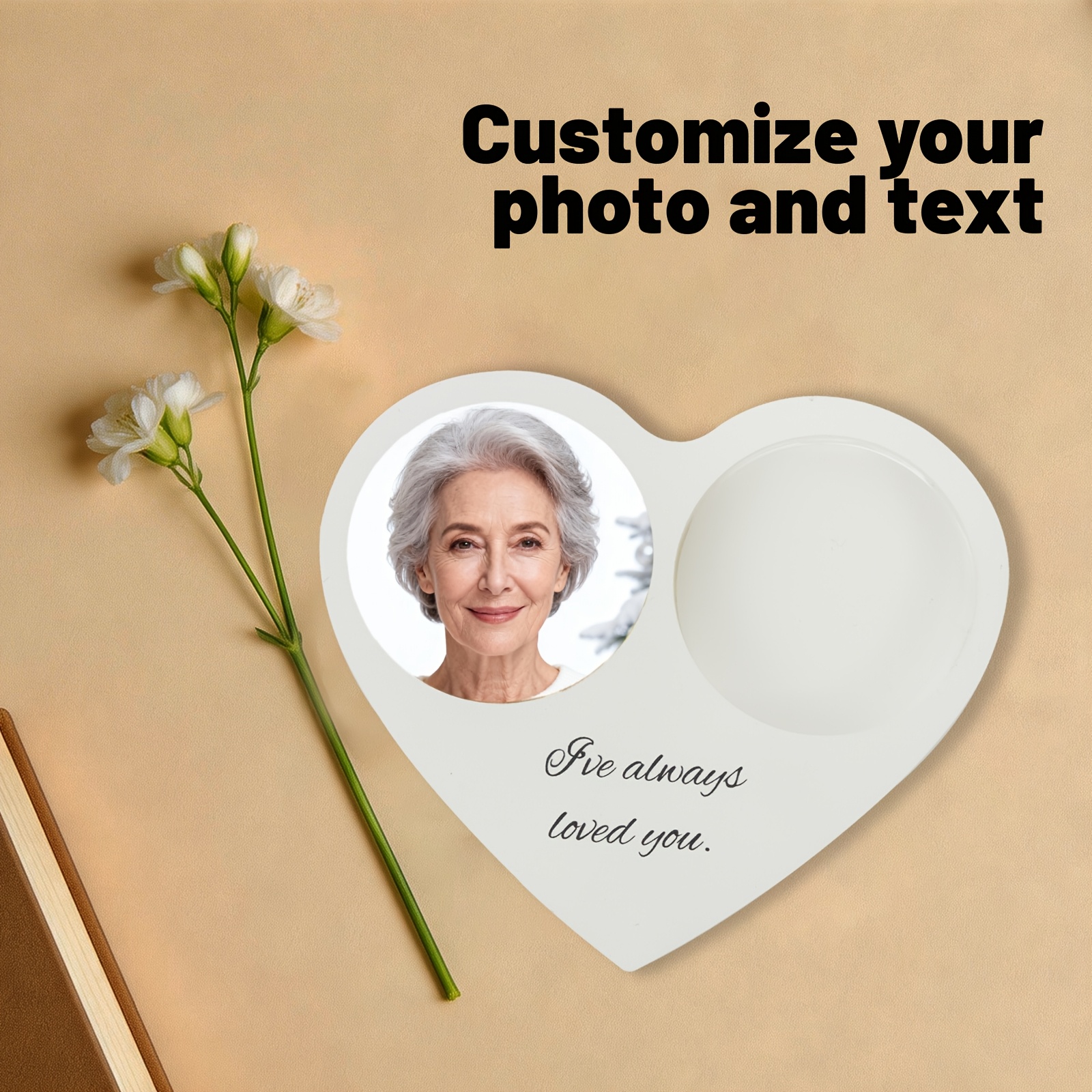 TEMU Custom Heart-shaped Candle Holder, Acrylic Material, Personalized Photo And Text, Suitable For Mother's Day, Valentine's Day, Wedding Decor,