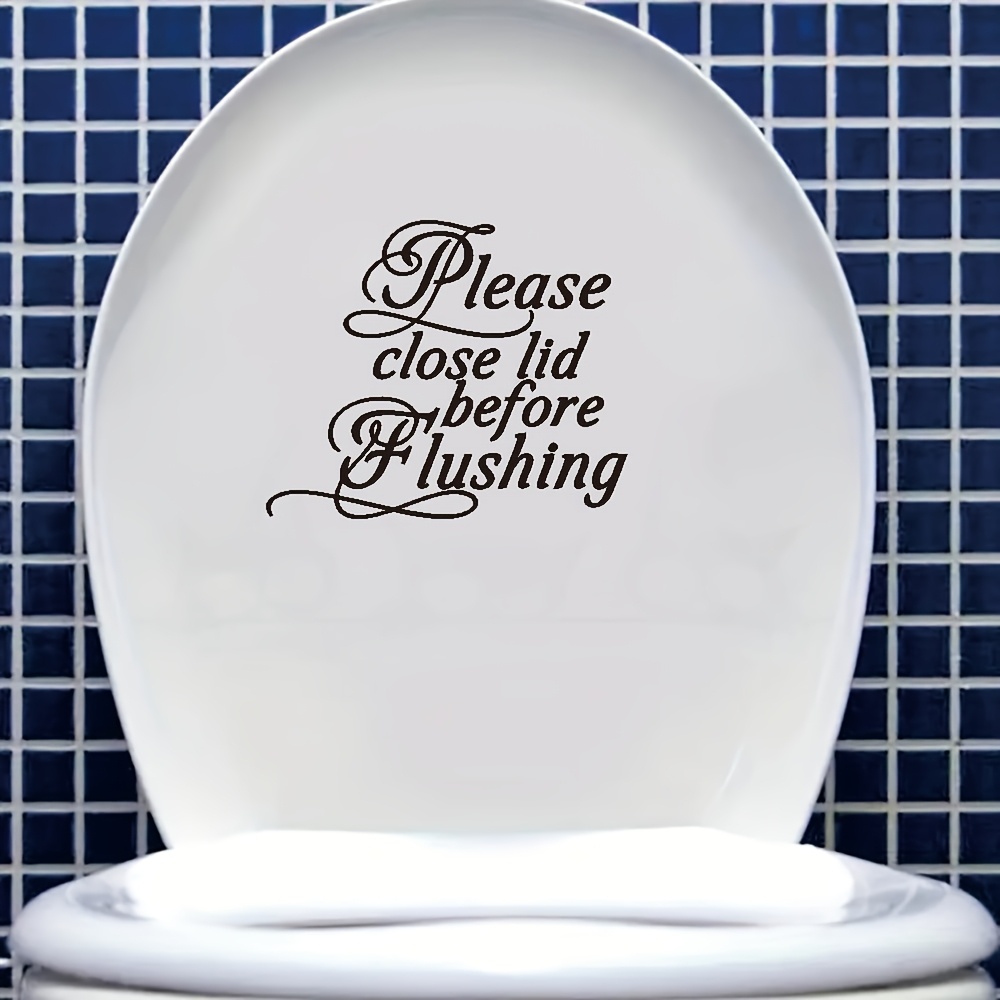 

2-pack Pvc Self-adhesive Bathroom Signs, "please Close Lid Before " Graphic Rectangle Plaque, , Single Use Toilet Decor For Home And Guests