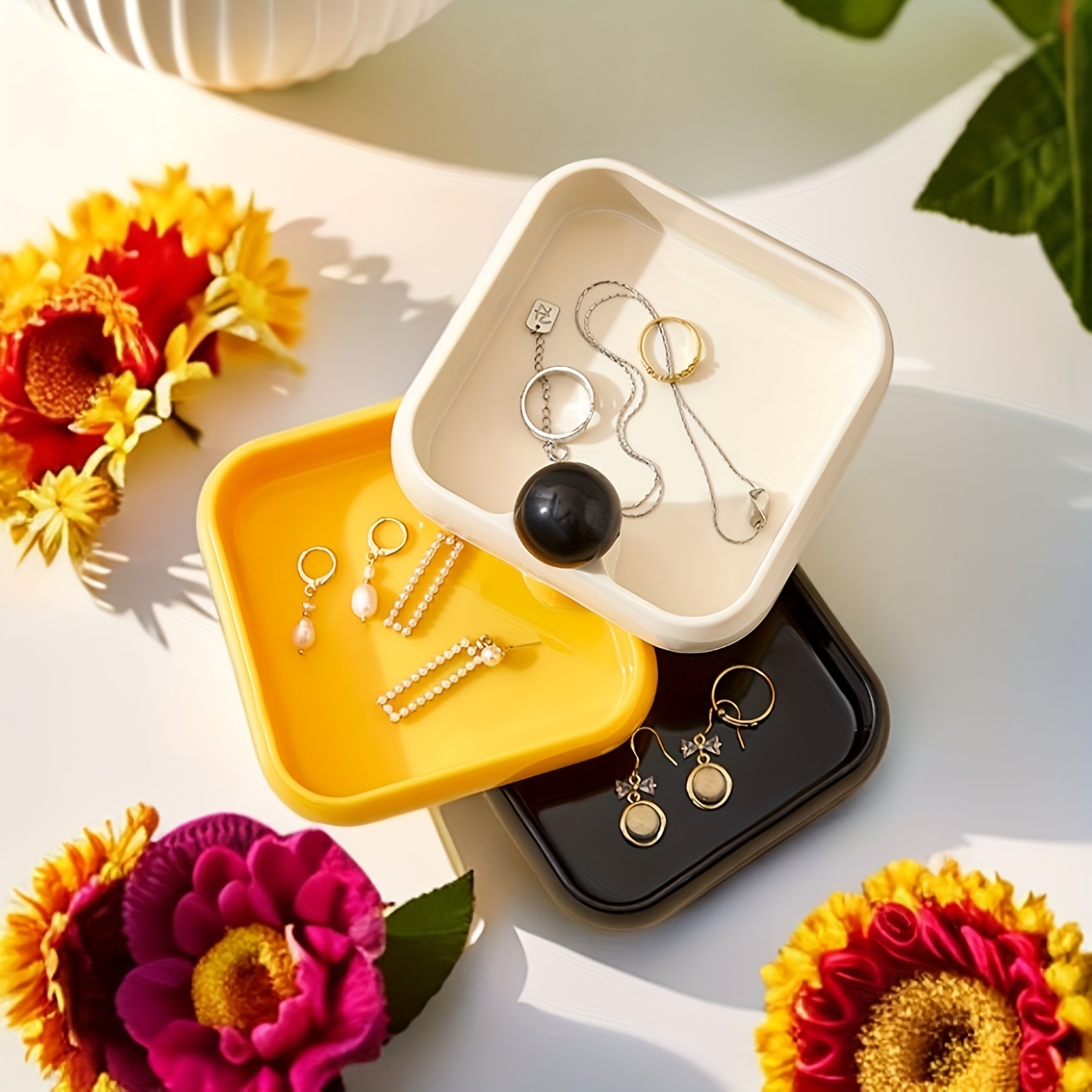 3   tier rotating jewelry organizer box with cute   design contrast color lids dustproof plastic storage for dressing table desktop accessories jewelry boxes   design stackable compartments jewelry boxes Product details 4