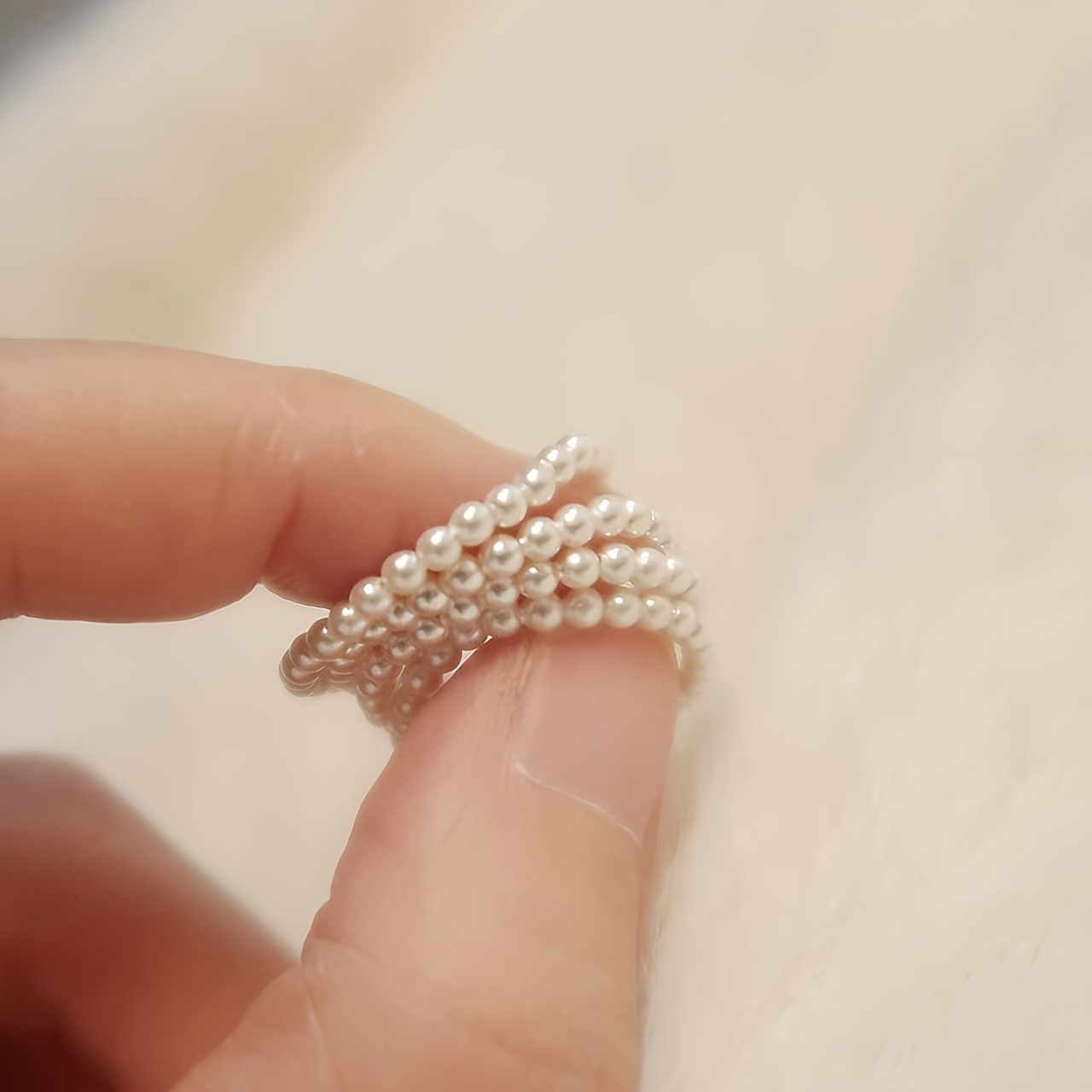 4pcs French Retro Short Style Artificial Pearl Bead Rings, Elegant Daily Wear Rings For Women, Adjustable Elastic Rings