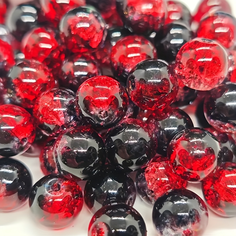 TEMU Perline craquel矇 rosse e nere da 8mm 220pz / 10mm 110pz, adatte per di gioielli fai da te, braccialetti e collane