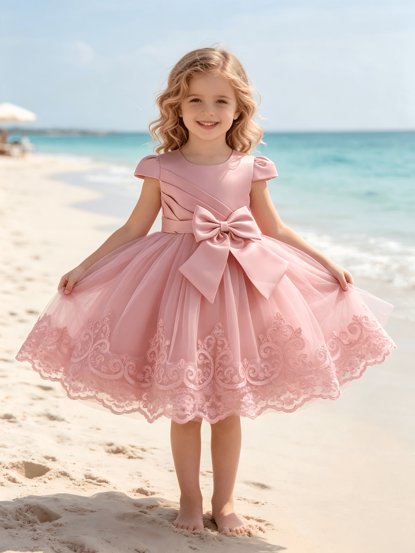 Novo Vestido de 1º Aniversário Laço Floral Saia de Princesa Criança  2