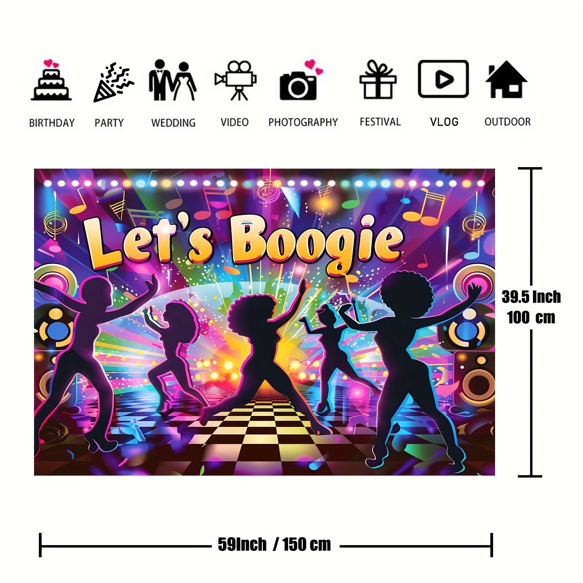 70er 80er 90er Disco Party Banner – Retro Fotohintergrund 180x90 Cm Für Mottopartys