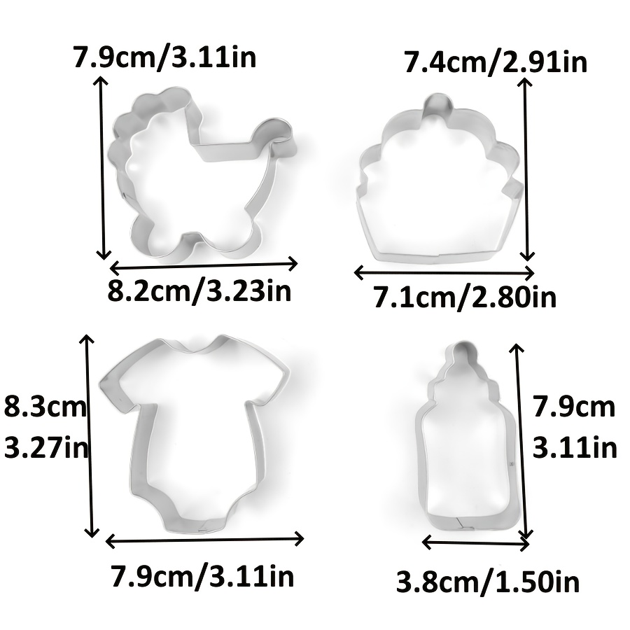 TEMU 4pcs, Princess, Anniversaire, Série de Coupe-Cookies Mariage, Matériau en Acier Inoxydable, Inclut: Gâteau, Poussette, Body, 4 Styles de