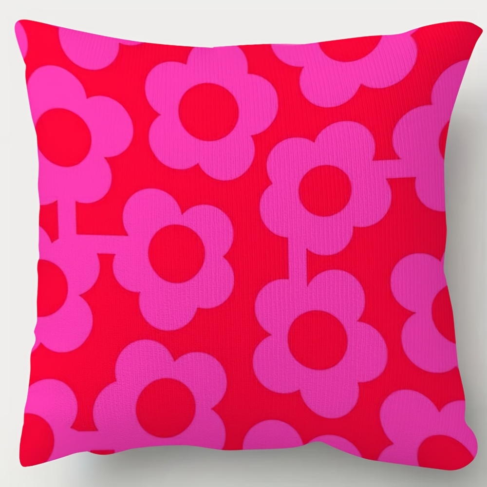 TEMU 1pc Contrast Color Floral Pillowcase, Soft Short Plush Fabric, Zipper Closure, Double-sided Print, Machine Washable, Pillow Insert Not Included,