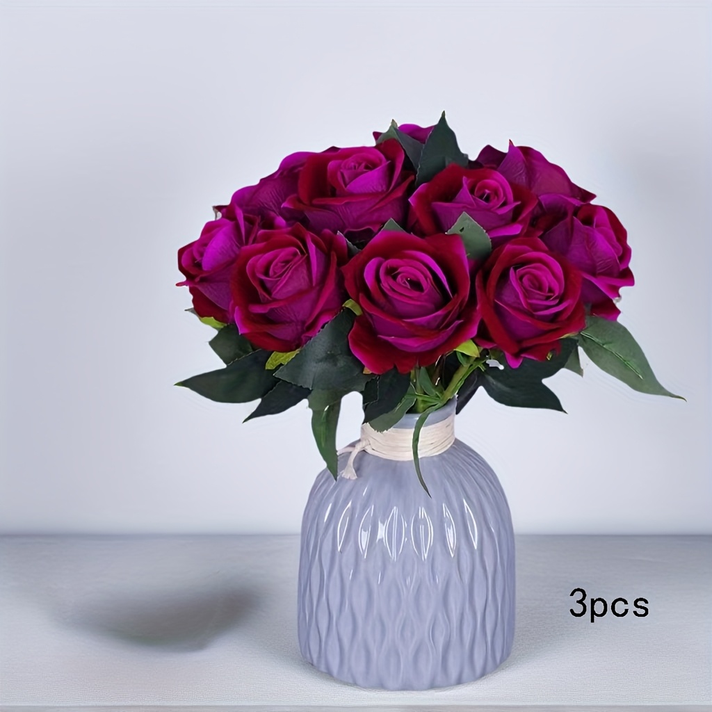 E-shop 3 Stück Exquisite Samt-Kunstrosen Blumen Großhandel – für Halloween-Deko, Weihnachtsblumen, Valentinstagsgeschenke, Muttertagsgeschenke,