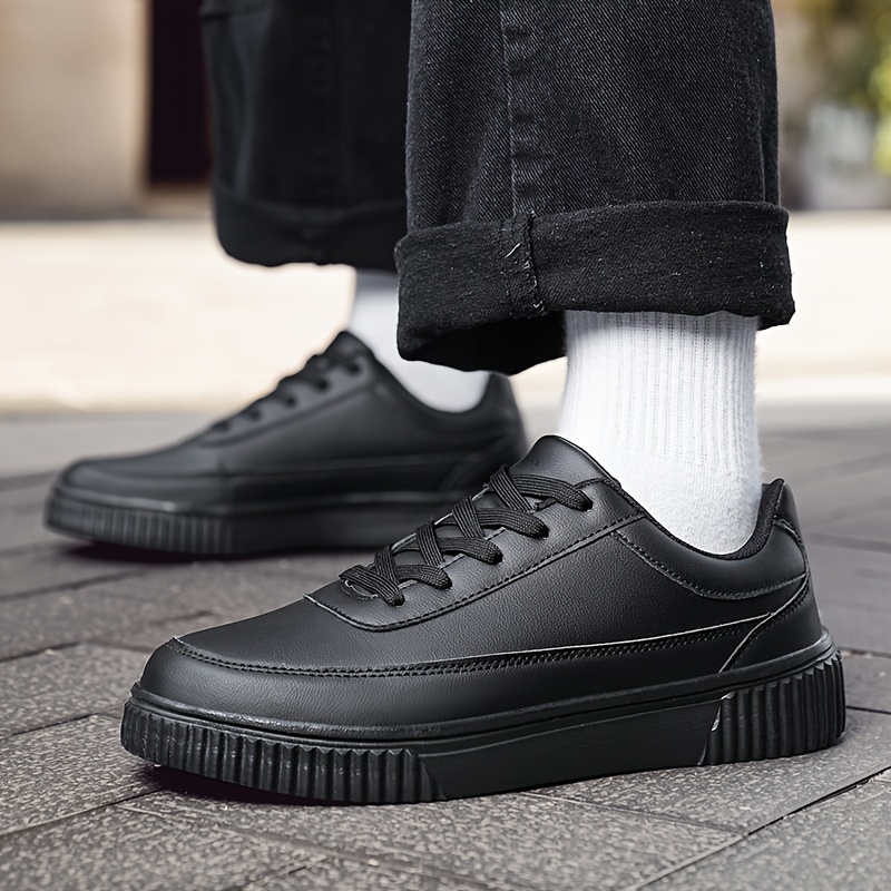 Men'S Black Lace-Up Sneakers - Casual Street Style, Non-Slip Design with Good Traction, Breathable and Comfortable, All-Season Wear, Casual Walking Shoes|Casual Style Sneakers|Durable Footwear