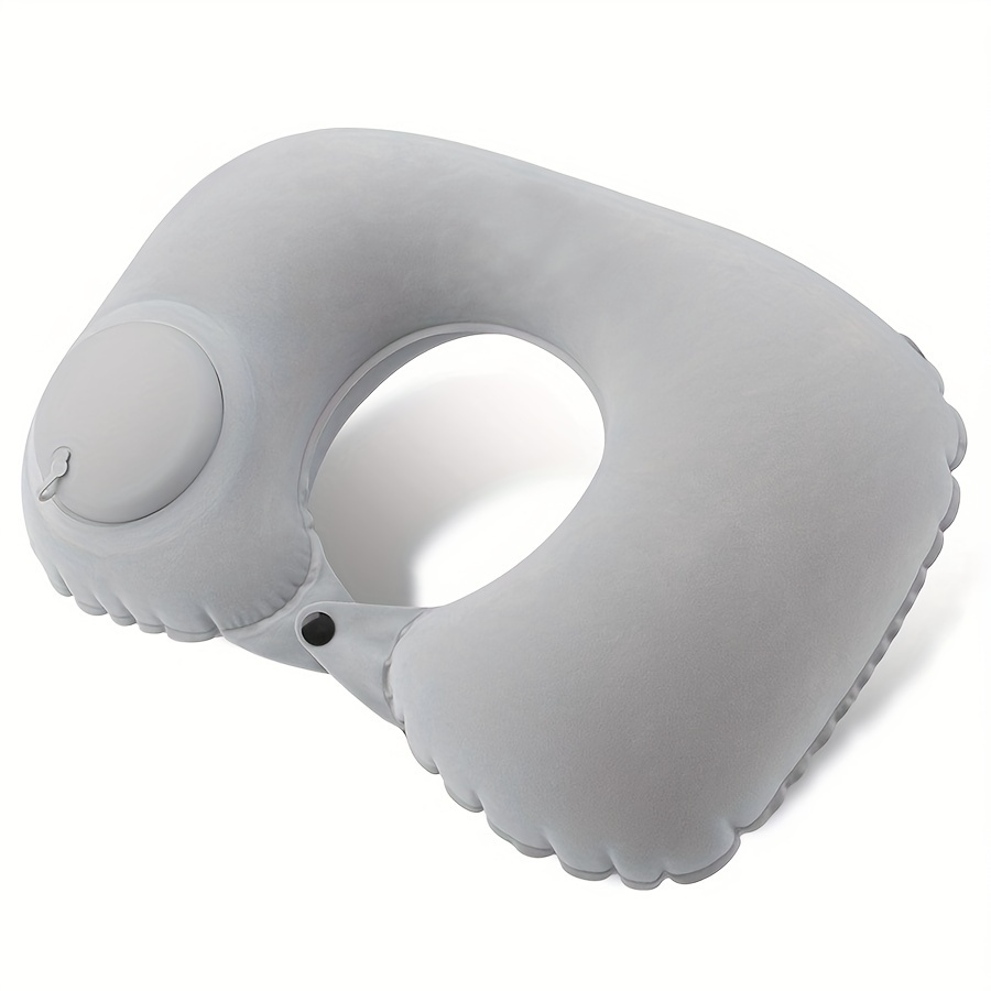 TEMU 1pc Flocking Inflatable U-shaped Pillow Press Inflatable Portable Travel Neck Pillow Train Airplane Pillow Outdoor Travel Inflatable Pillow
