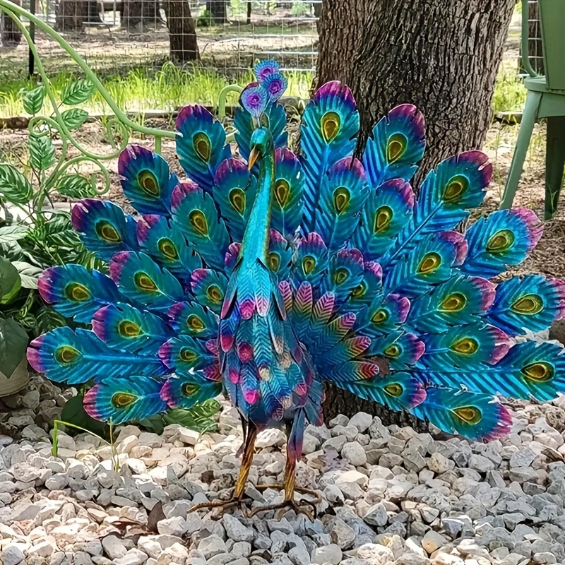 

1pc Painted Peacock Garden Sculpture, Large Metal Animal Figurine For Fountain, Pool, Yard, Lawn, Garden Art, Easter, Halloween, Mother's Day, Thanksgiving, Fall Decor