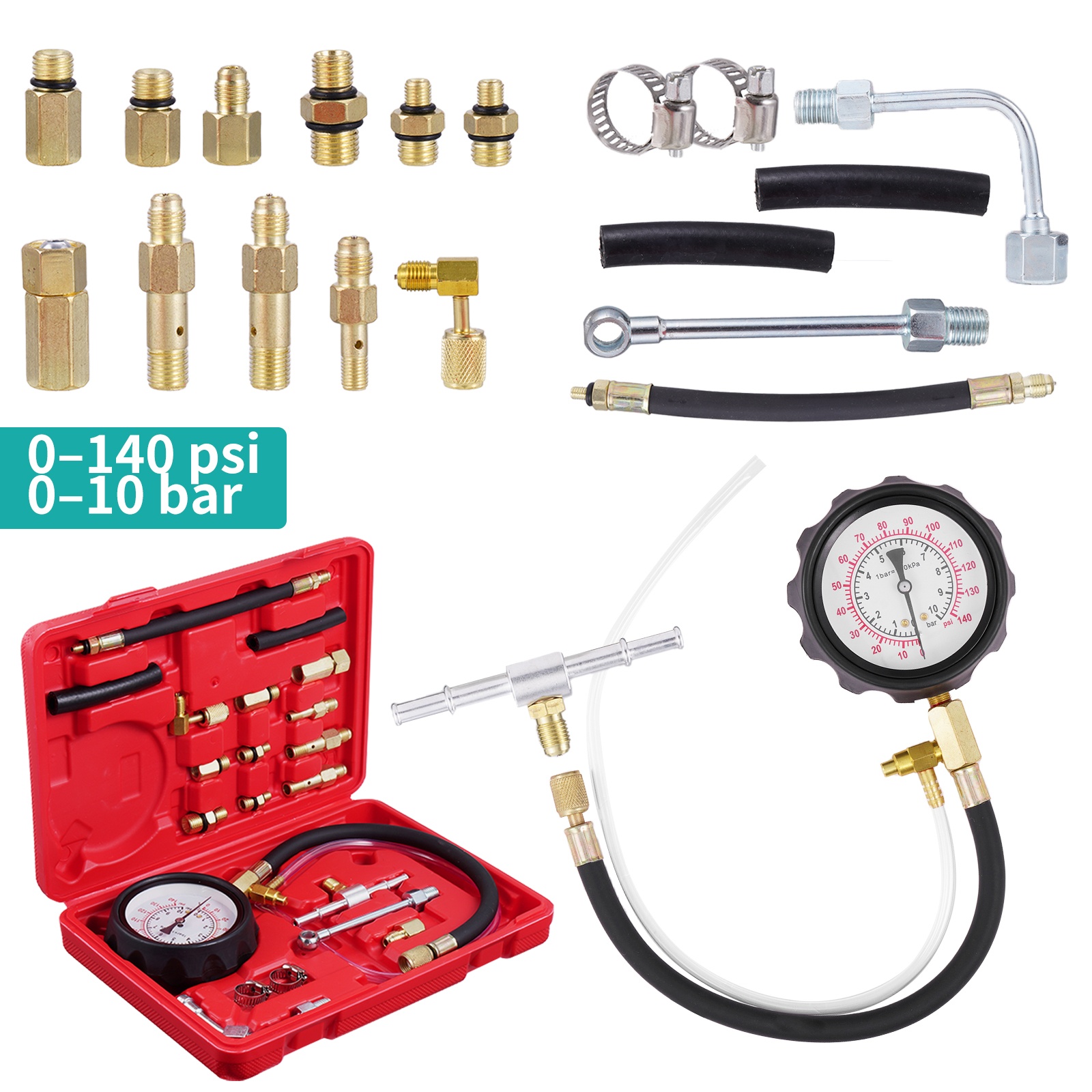 Kit For Measuring Fuel Pressure, Including A Tester For Injector Pump Pressure, With A Range Of 0-140 Psi, Designed For Automotive Repair, Without Battery