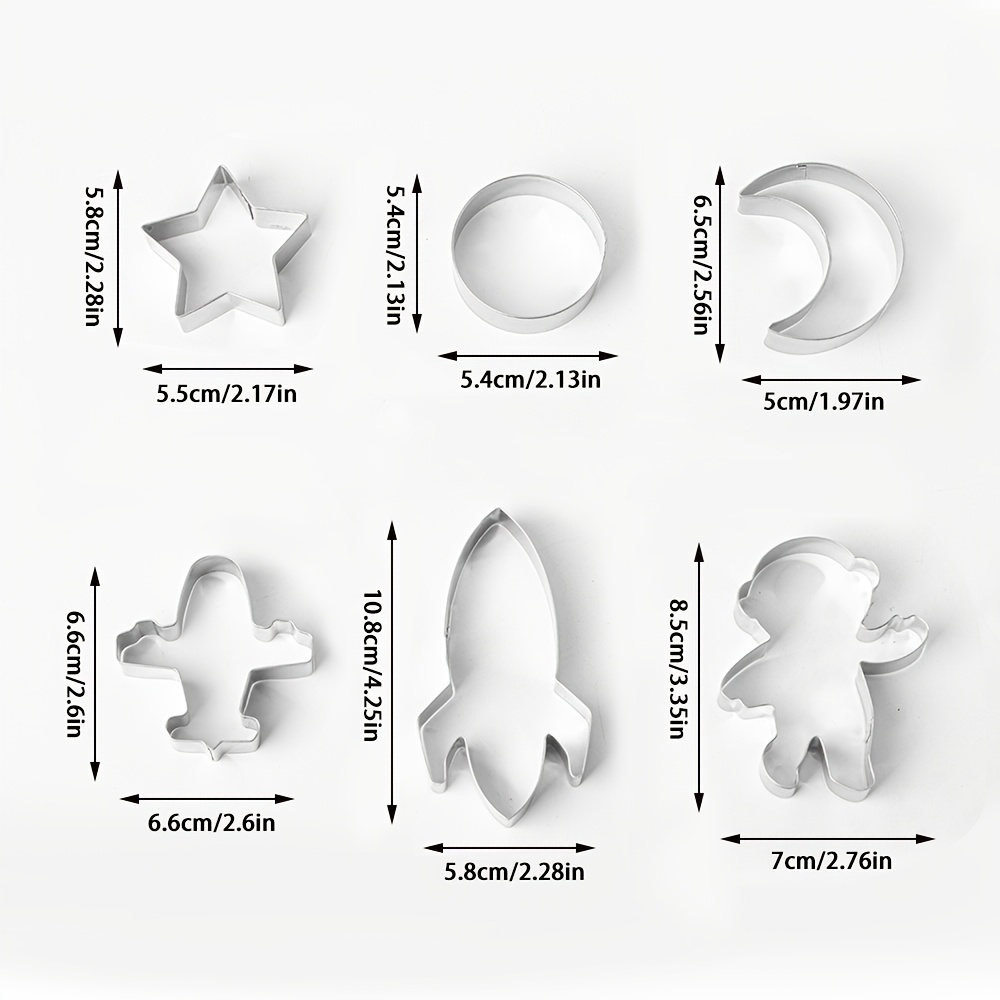 TEMU Set di 6 per biscotti a tema spaziale, di astronauta, , luna, stella, aereo, pianeta, stampi da in acciaio inossidabile, gadget per feste di