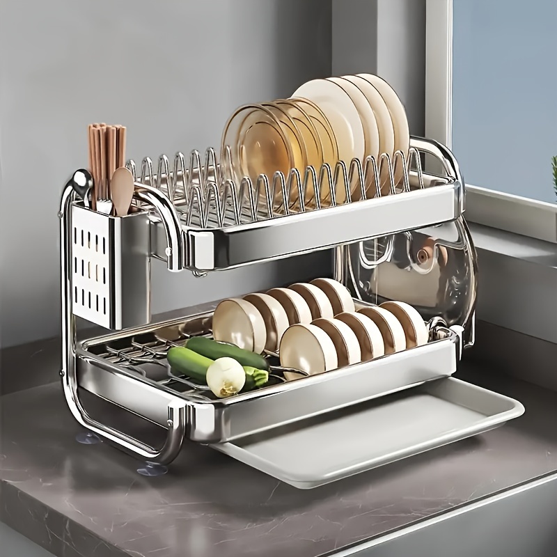 tier stainless steel dish rack drain board – polished Temu Bahrain