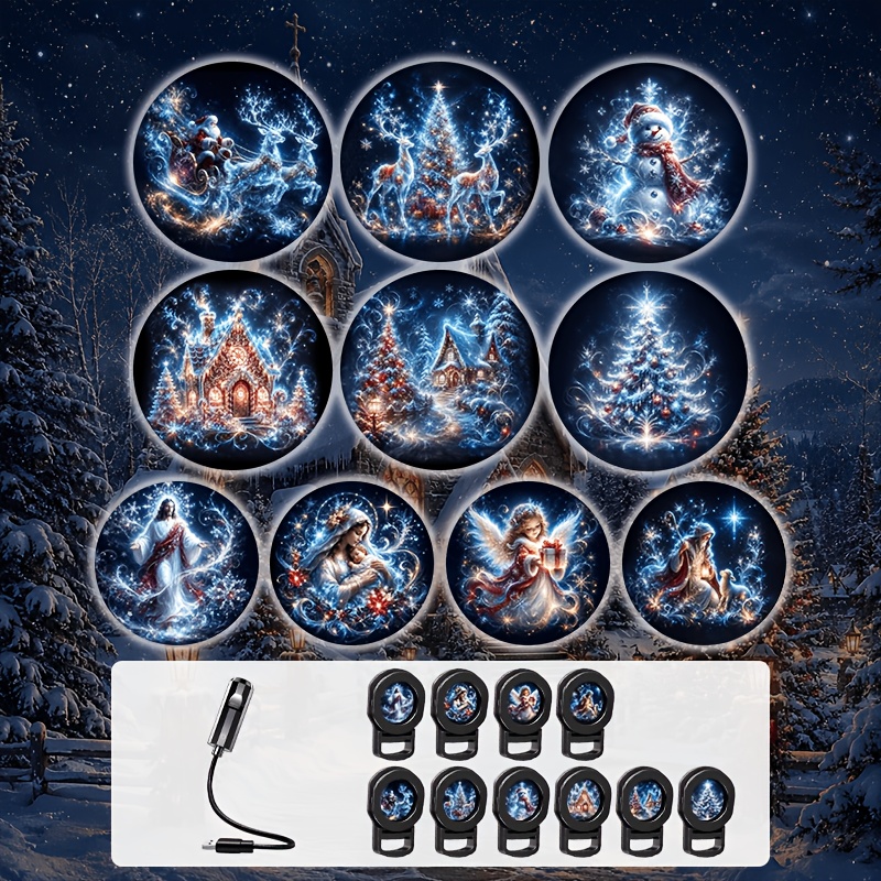 TEMU Lámpara de pared con proyección navideña y luz nocturna, accesorio de iluminación para decoración del hogar con películas reemplazables, luz de
