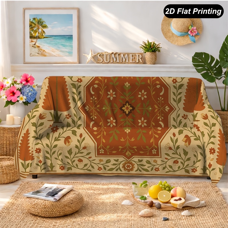 TEMU 1pc Persian Rug 2d Print Sofa For 1-4 Seater Sofas, Perfect For Living Room, Bedroom, Or Office Decor, Festive , Summer Holiday For Living Room,